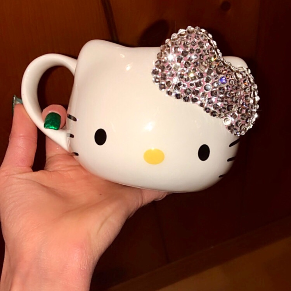 💗NEW HELLO KITTY RHINESTONE BLING bedazzled silver sparkly coffee mug tea cup